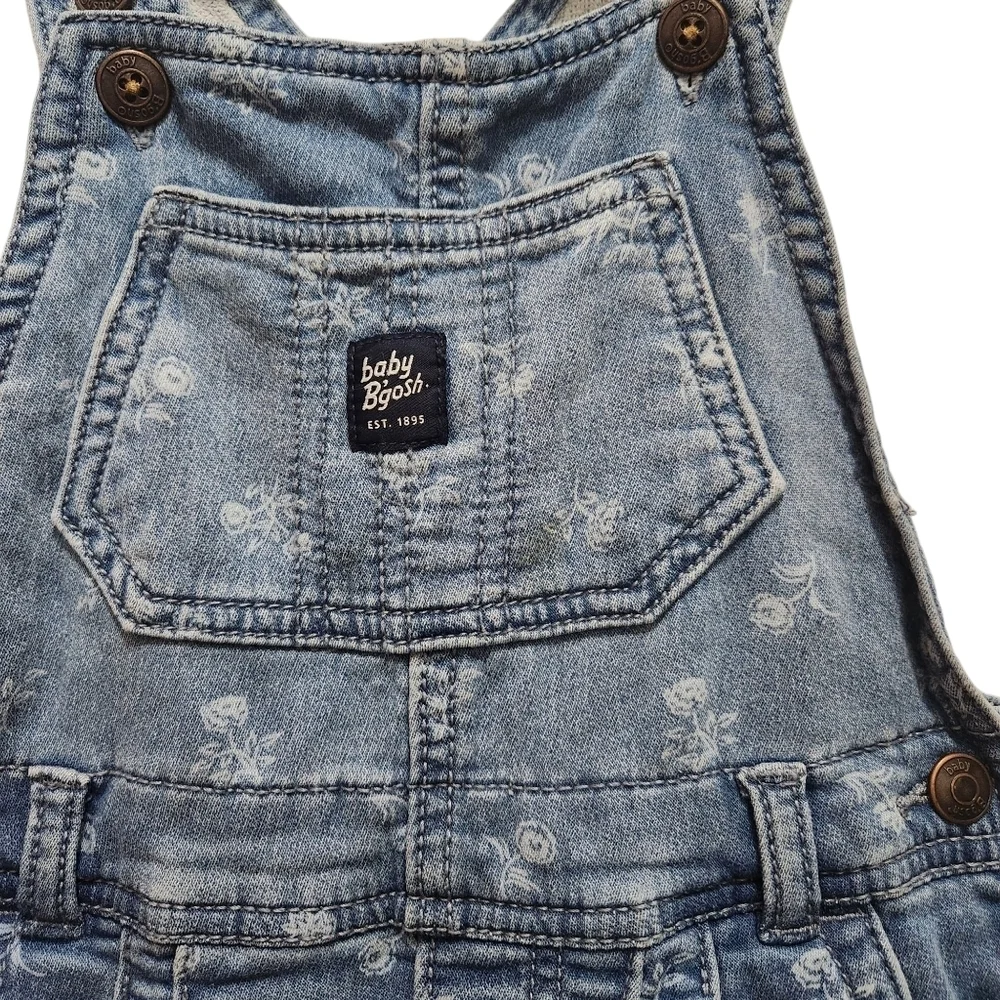 OshKosh B'Gosh Baby B'Gosh Blue Denim White Floral Print Overalls Size 24M